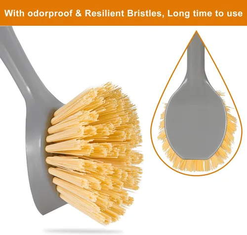 Miniatura 6 de Paquete de 2 cepillos para platos con mango de bambú, raspador integrado para platos, cepillo para sartenes, ollas, limpieza de mostrador