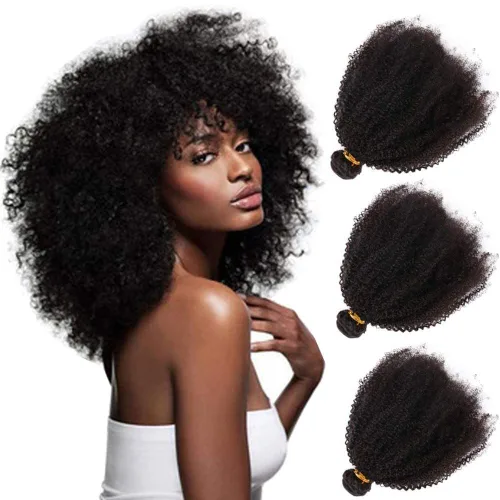 Miniatura 7 de Paquetes de Cabello Humano Rizado Afro Kinky Mongol Ombre de 12 14 16 Pulgadas T1B/30 Marrón 4B 4C Cabello Humano Virgen a Granel Afro Kinky