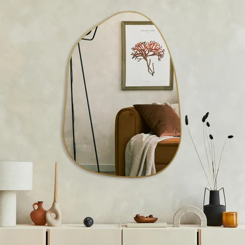 Miniatura 7 de PERFNIQUE Espejo de pared irregular asimétrico, espejo dorado de 27 x 19 pulgadas, espejo dorado para baño, dormitorio, sala de estar, entrada