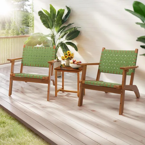 Miniatura 2 de VINGLI Sillón para exteriores, silla Adirondack de madera para todo tipo de clima, silla de patio de madera con tela tejida de polietileno Verde