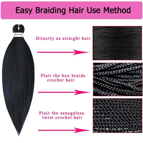 Miniatura 4 de Cabello trenzado preestirado con ajuste de agua caliente rojo de 26 pulgadas, paquete de 8 paquetes de 8 paquetes de extensiones de cabello de fibra