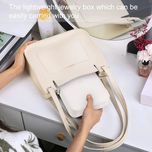 Miniatura 6 de KCY Joyero para mujeres y niñas, pequeño estuche organizador de joyas de viaje, cajas de almacenamiento de joyas portátiles de piel sintética