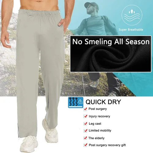 Miniatura 2 de Deyeek Pantalones de baloncesto para hombre, 2 cremalleras laterales, con cierre a presión, pantalones de pierna con bolsillos
