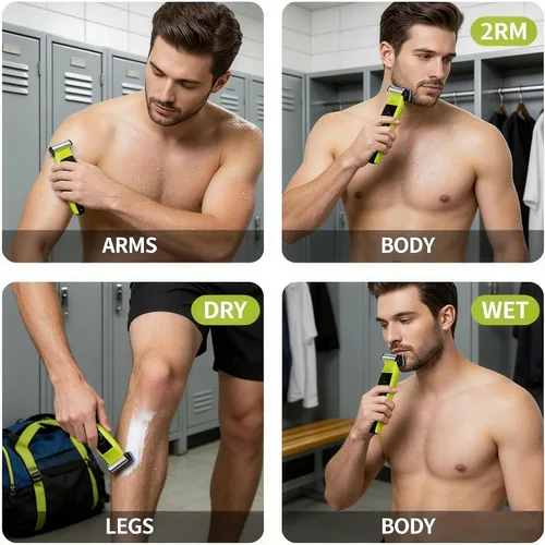 Miniatura 9 de Recortadora de barba para hombres, afeitadora eléctrica híbrida recargable y peluquera corporal, afeitadora facial lavable, 4 peines para hombre