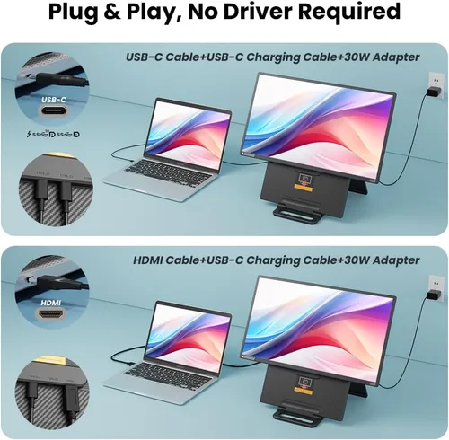 Miniatura 5 de Hyangin Monitor portátil grande de 24 pulgadas para laptop, pantalla portátil de 1080P FHD 100Hz, 125% sRGB IPS con soporte ajustable para laptop