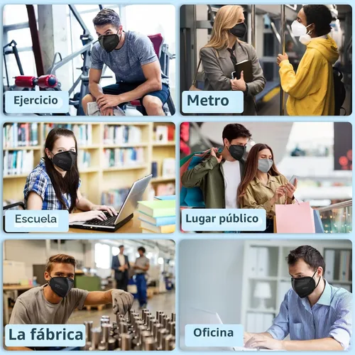 Miniatura 8 de 50 unidades, Máscaras faciales KN95, color negro, 5 capas, cubrebocas de seguridad para el polvo, eficiencia de filtro ≥95%, con bucles elásticos
