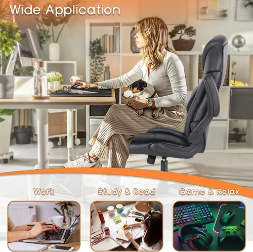 Miniatura 6 de Silla ergonómica de escritorio de oficina con brazos abatibles de apoyo trasero, cómoda silla de oficina ejecutiva, color negro