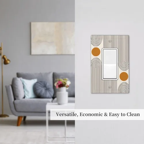 Miniatura 7 de Placa Decorativa de Pared Beige Boho de Mediados de Siglo Sol Abstracto 1-Gang Retro Años 70 Arte Geométrico Moderno con Arco Eléctrico Interruptor