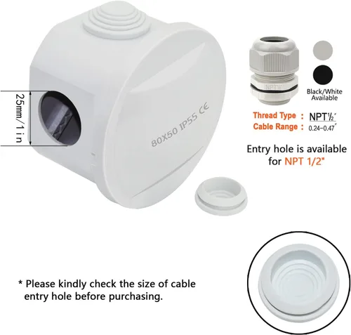 Miniatura 5 de LeMotech - Caja de derivación universal de plástico ABS resistente al polvo, resistente al agua, IP65, color blanco
