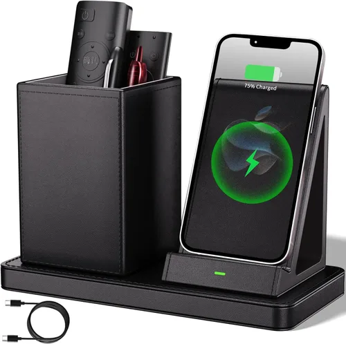 Organizador Multifuncional para Bolígrafos de Escritorio, Negro, de Cuero Vegano, con Soporte para Control Remoto, Portalápices para Escritorio,