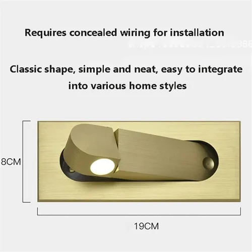 Miniatura 6 de Lámpara de pared LED empotrable, moderno aplique de pared ajustable con interruptor independiente, luz de lectura de cabecera de 3 W, luces