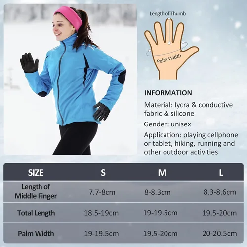 Miniatura 6 de Guantes de ciclismo cálidos de invierno para hombre, pantalla táctil térmica, ligeros, para clima frío, delgados, resistentes al viento, para mujer