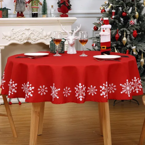 Miniatura 2 de CAROMIO Mantel redondo de Navidad de 60 pulgadas, mantel redondo de Navidad con copos de nieve, mantel decorativo de Navidad para interiores