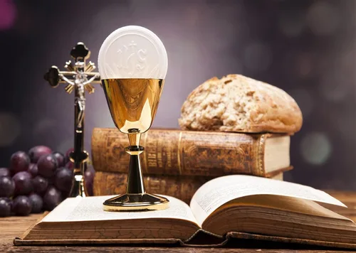 Telón de fondo de tela de 5 x 3 pies para la primera comunión, objetos sagrados, Biblia, pan, vino, fotografía, fondo, iglesia cristiana, evento