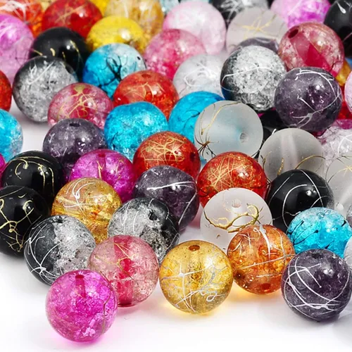 Miniatura 5 de RUBYCA Surtido mezclado redondo Druk Crackle Checo Cuentas de cristal para la fabricación de joyas (0.157 in, 100 unidades)