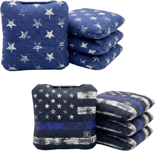 Miniatura 26 de Bolsas Profesionales de Cornhole de Doble Cara - 16 oz 6x6 con Relleno de Resina Premium - Bolsas de Frijoles Pro de Torneo Oficial Rojo/real