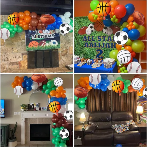 Miniatura 5 de Kit de guirnalda de arco de globos deportivos, 115 piezas de globos de helio para fiestas deportivas de béisbol, fútbol soccer, baloncesto, fútbol