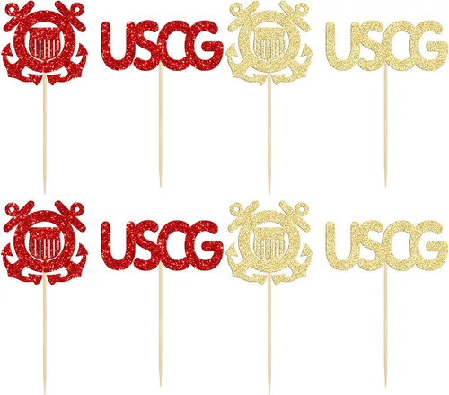 Miniatura 3 de 24 piezas de decoración de cupcakes de la Guardia Costera de la USCG con purpurina militar encuadernado con emblema para magdalenas, insignias