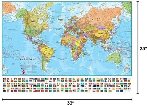 Miniatura 7 de MegaMap del mundo gigante, mapa de pared grande (mapa del mundo con banderas, 9.1 x 13.0 in)