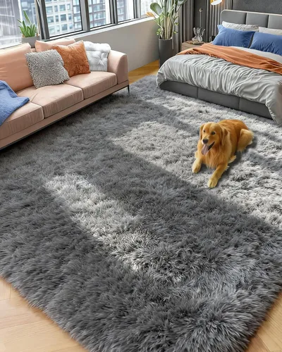 Miniatura 62 de PAGISOFE Alfombras esponjosas de dormitorio de 4 x 6 pies, color negro, alfombra moderna para sala de estar, alfombra lanuda para interiores