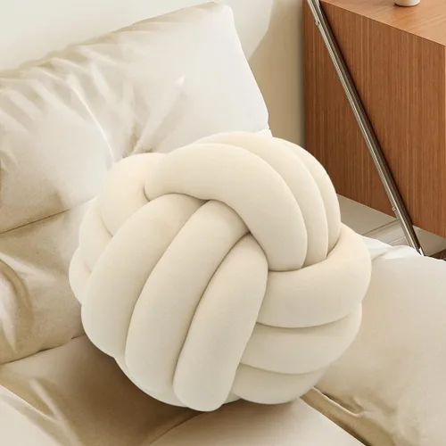 Miniatura 22 de Almohada Bola de Nudo Gris, Almohada Decorativa Hecha a Mano, Cojín Redondo Suave Anudado para Sofá y Dormitorio, Linda Decoración del Hogar