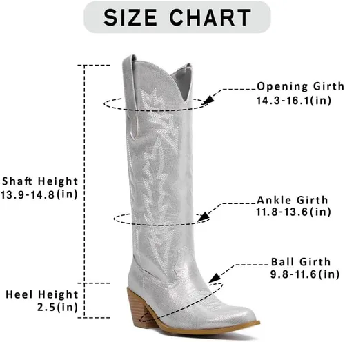 Miniatura 3 de GOSERCE Botas vaqueras altas hasta la rodilla para mujer, botas vaqueras altas bordadas, estilo occidental, punta puntiaguda, bloque medio, tacón
