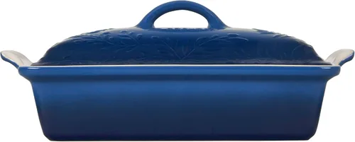 Miniatura 4 de Le Creuset Olive Branch Collection Heritage - Cacerola rectangular cubierta de cerámica, 4 cuartos de galón, Marsella con tapa en relieve