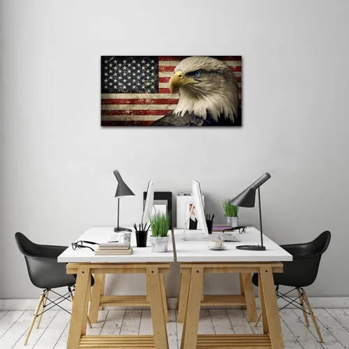 Miniatura 5 de yearainn Lienzo decorativo para pared, diseño de bandera de Estados Unidos con águila para decoración de pared, lienzo patriótico, diseño rústico