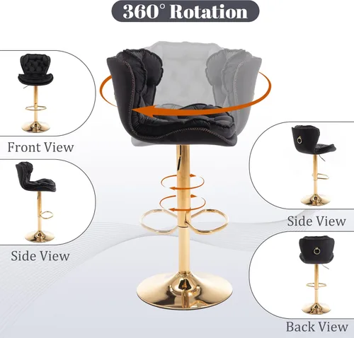 Miniatura 4 de Taburetes de bar de terciopelo, modernos taburetes giratorios de altura ajustable, sillas de mostrador de 360 grados con respaldo y base de metal
