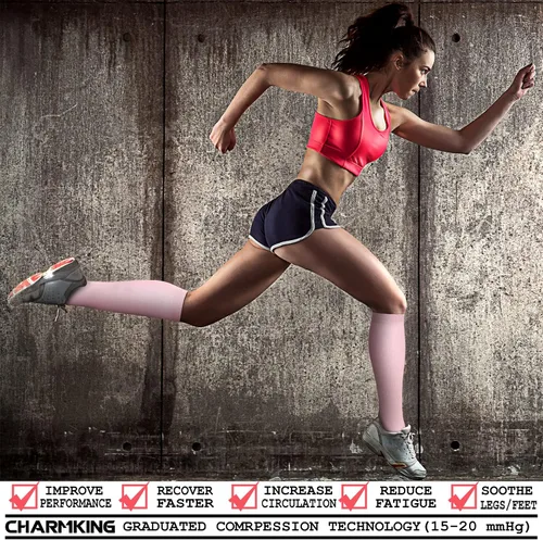 Miniatura 2 de CHARMKING Calcetines de compresión para mujeres y hombres, 4 pares de 15-20 mmHg, mejor apoyo para atletismo, correr, ciclismo