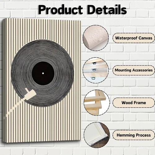 Miniatura 5 de Tocadiscos de música geométrica abstracta impresiones de mediados de siglo, arte de pared en lienzo para pared, tocadiscos de música geométrica