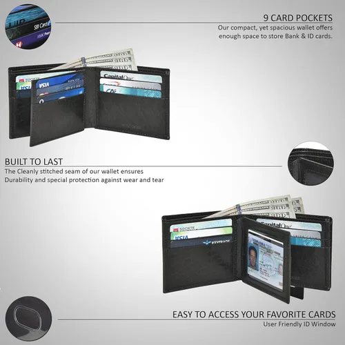 Miniatura 57 de Carteras plegables de cuero RFID hechas a mano para hombres en varios colores que ofrecen 9 tarjetas y 1 ranuras para identificación