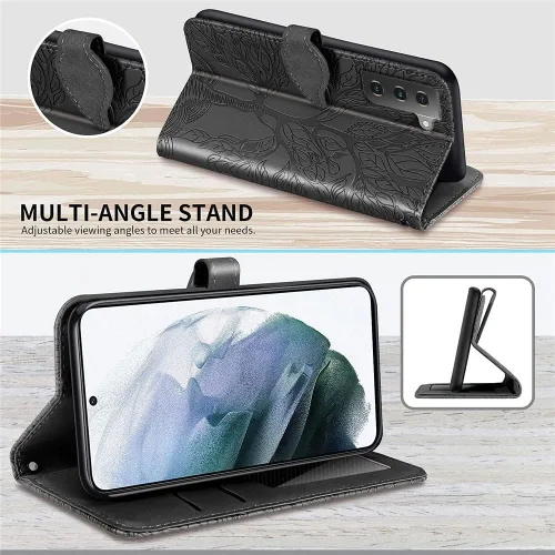 Miniatura 4 de Funda para Samsung Galaxy S22, funda tipo cartera para Samsung S22, piel sintética de alta calidad con relieve, función atril, ranuras