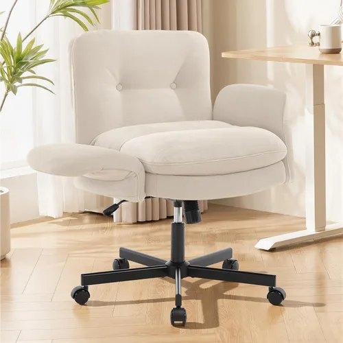 Miniatura 11 de FiveWillowise - Silla cruzada con brazos ajustables y respaldo alto, asiento ancho grueso, silla de oficina en casa, sillas de tocador de maquillaje