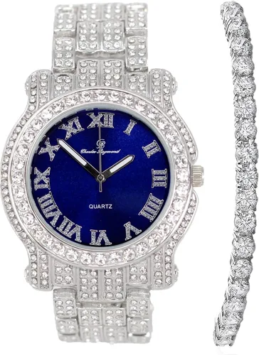 Miniatura 75 de Charles Raymond Bling-ed Out Ultimate Hip Hop Royalty Reloj para hombre con número romano de fácil lectura o indicadores de tiempo de diamantes