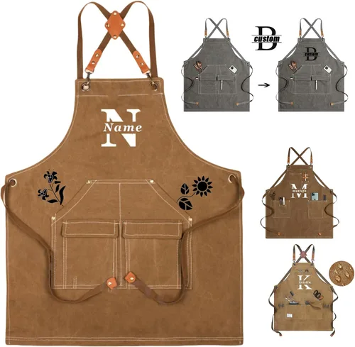 Miniatura 5 de Delantal de lona personalizado, regalo personalizado, delantal de camarero, delantal bordado para papá, barbacoa, delantal de chef para hombre
