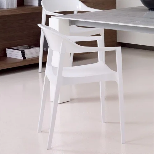 Miniatura 2 de Compamia Carmen - Silla de comedor para patio con asiento blanco brillante (juego de 2)
