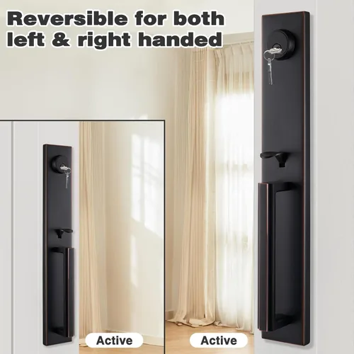 Miniatura 5 de NEWBANG Juego de manijas doble para puerta exterior frontal con acabado de bronce envejecido (con llave y manijas), MDHST201610B-SET-BR-1