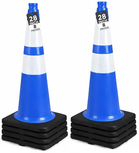 Miniatura 14 de BESEA Paquete de 4 conos de tráfico azules de 12 pulgadas con collar reflectante de 4 pulgadas, conos de seguridad de PVC resistentes con base