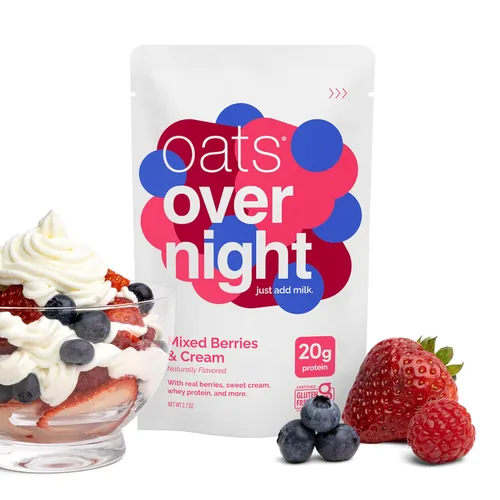Miniatura 7 de Oats Overnight Mezcla de bayas y crema, avena durante la noche con 0.71 onzas de proteína, batido de proteína de desayuno alto en fibra, avena sin