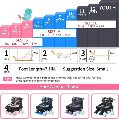 Miniatura 5 de MammyGol Roller Skates for Kids Boys Girls, Adjustable Quad Skates with Light Up Wheels for Toddler Little Kids Ages 6-12, Beginners Outdoor Sports