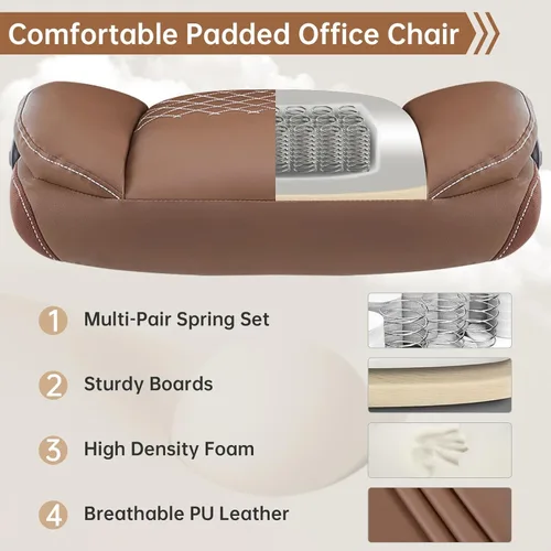 Miniatura 6 de YFO Silla ergonómica de cuero para oficina en casa, silla de oficina ejecutiva giratoria con soporte trasero con ruedas y reposabrazos abatibles
