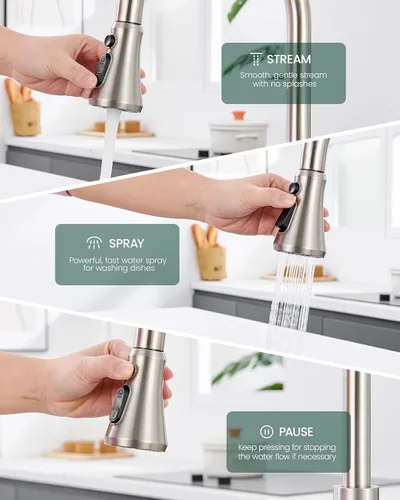 Miniatura 3 de Cabezal rociador desplegable para grifo de cocina, repuesto de cabezal de grifo de cocina con 15 adaptadores, boquilla rociadora de grifo de Níquel