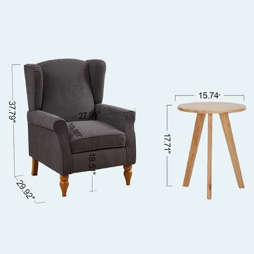 Miniatura 3 de Mid-Century - Silla de ala alta, moderna silla decorativa de tela con mesa auxiliar de madera maciza, sofá individual de ocio para sala de estar