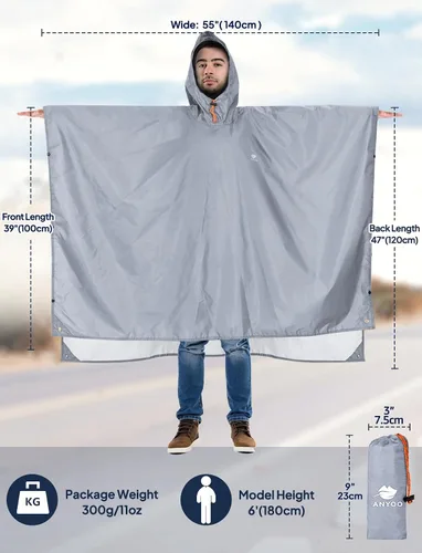 Miniatura 23 de ANYOO Poncho de lluvia con capucha para adultos, impermeable, ligero, para hombres y mujeres, chaqueta de lluvia reutilizable para emergencias al