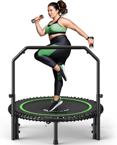 BCAN BT2 - Mini trampolín de rebote de 450/550 libras para adultos con barra, trampolín de fitness con cuerdas elásticas, mango ajustable, estable y