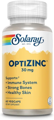SOLARAY OptiZinc Suplemento de apoyo inmunológico de 30 mg – Suplementos de zinc para hombres y mujeres con vitamina B6 – Huesos fuertes y apoyo a