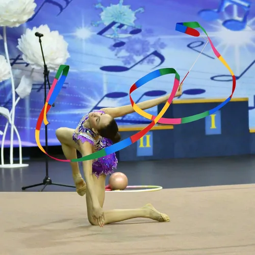 Miniatura 5 de ELECLAND 3 bastones giratorios y 2 varitas de cinta de baile, bastón giratorio de gimnasia de 21 pulgadas para niños para danza artística, bastón