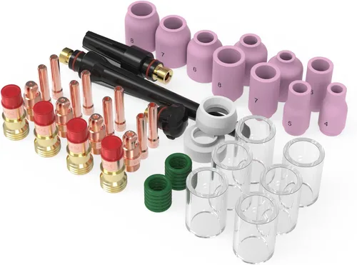 Miniatura 14 de YESWELDER 22 unids tig soldadura antorcha Stubby Gas Lens #10 Copa de vidrio Kit para WP-17/18/26