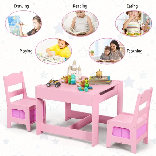 Miniatura 7 de Olakids Juego de mesa y silla para niños, juego de escritorio de madera 3 en 1 con pizarra extraíble, cajón de almacenamiento, mesa de actividades